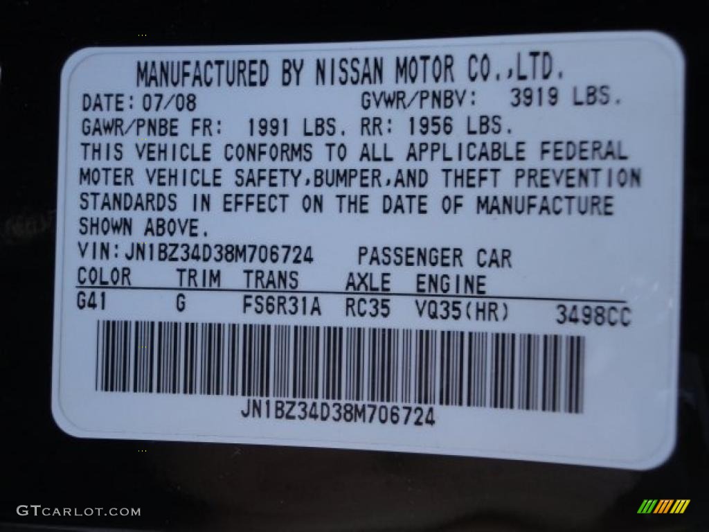 2008 Nissan 350Z Coupe Info Tag Photo #39467634