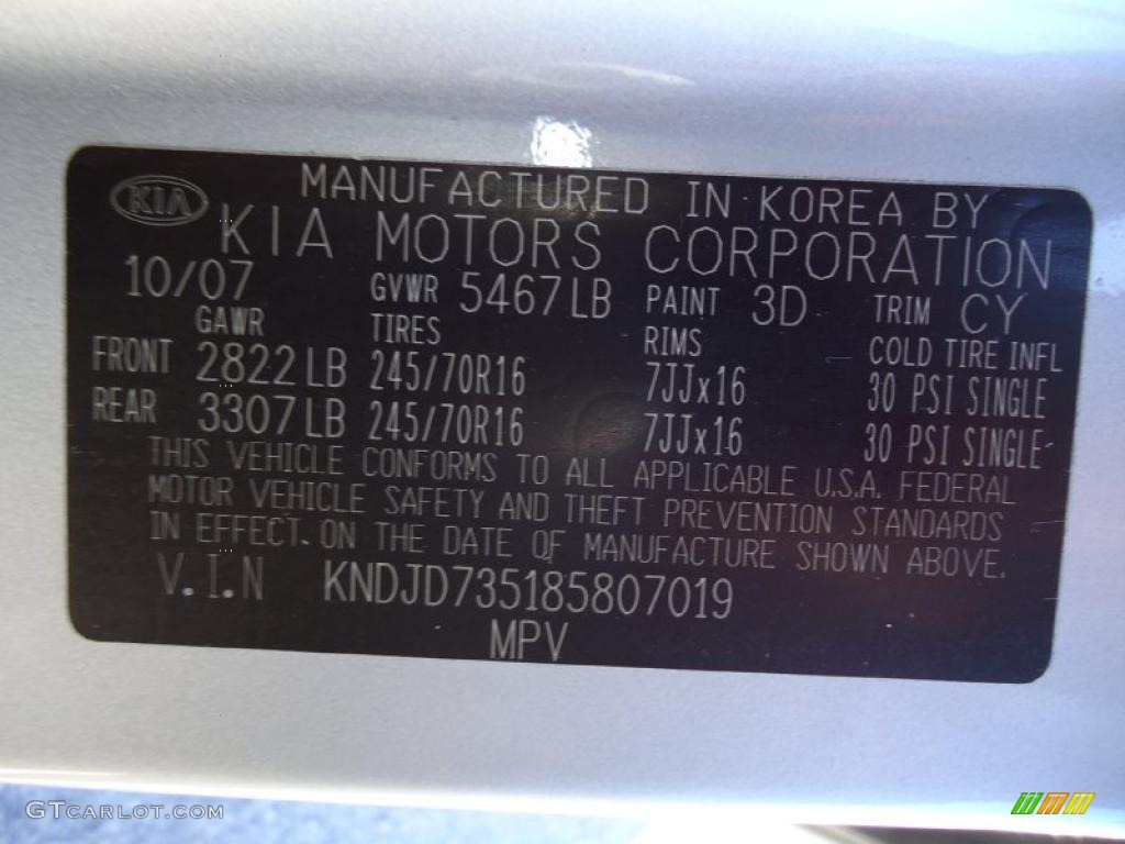 2008 Kia Sorento LX Color Code Photos