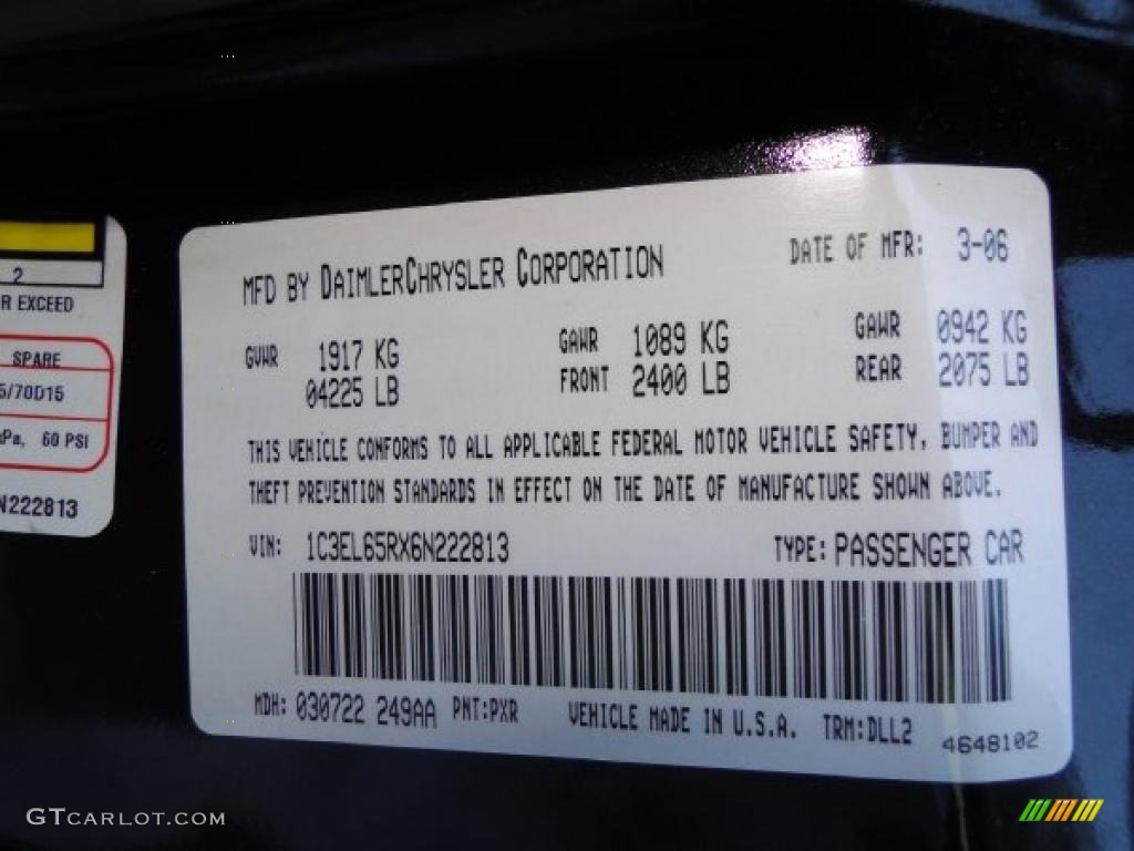 2006 Sebring Color Code PXR for Brilliant Black Photo #39468970