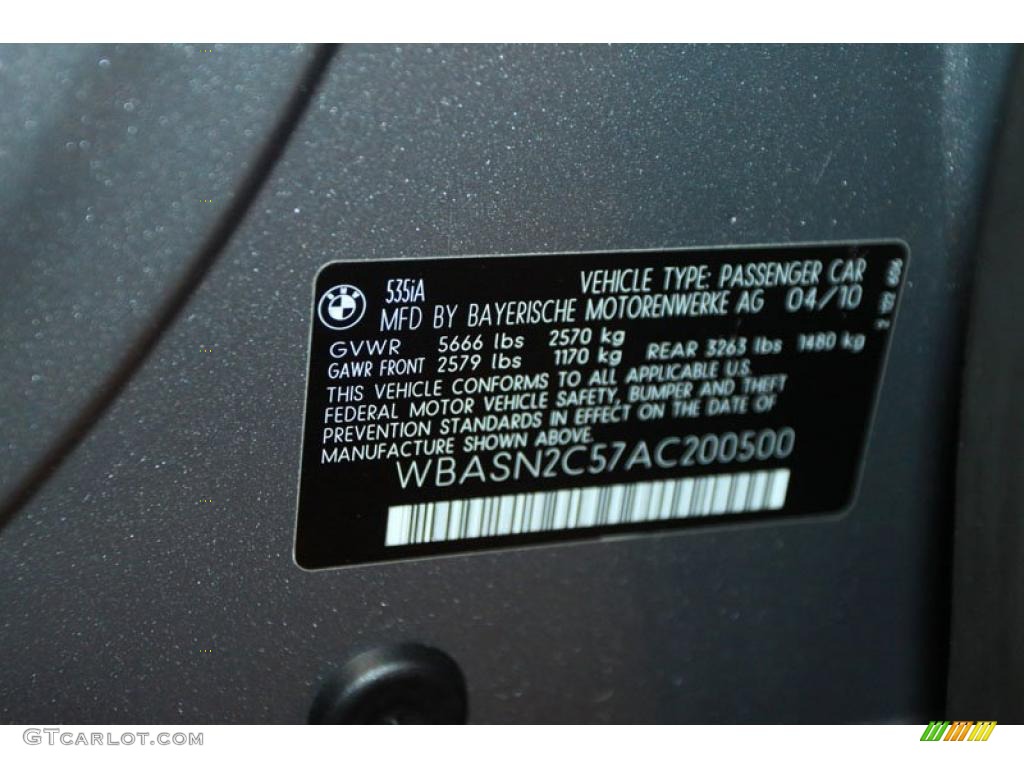 2010 BMW 5 Series 535i Gran Turismo Info Tag Photo #39472130