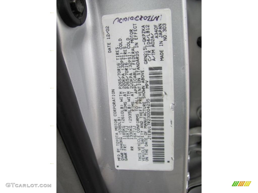 2003 4Runner Color Code 1D4 for Titanium Metallic Photo #39485009