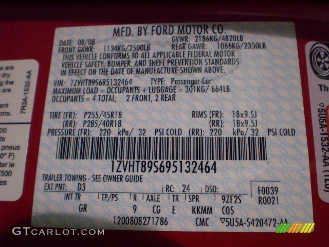 2009 Mustang Color Code D3 for Torch Red Photo #394856
