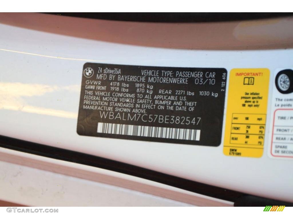 2011 BMW Z4 sDrive35i Roadster Info Tag Photo #39485505