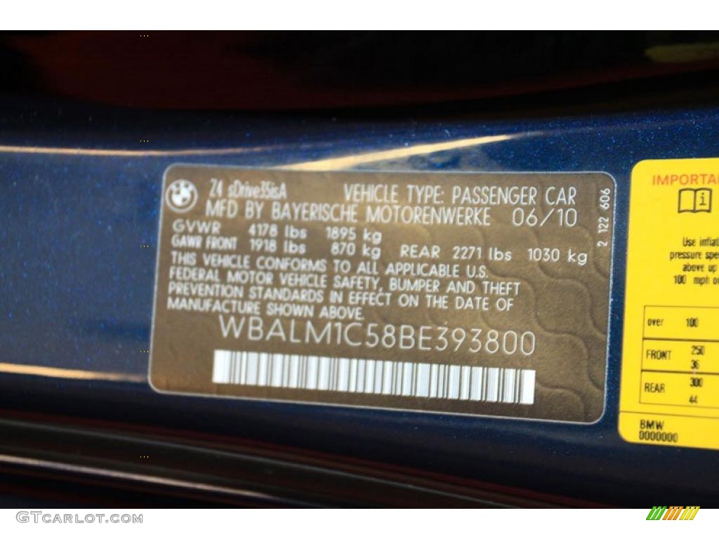 2011 BMW Z4 sDrive35is Roadster Info Tag Photo #39485901
