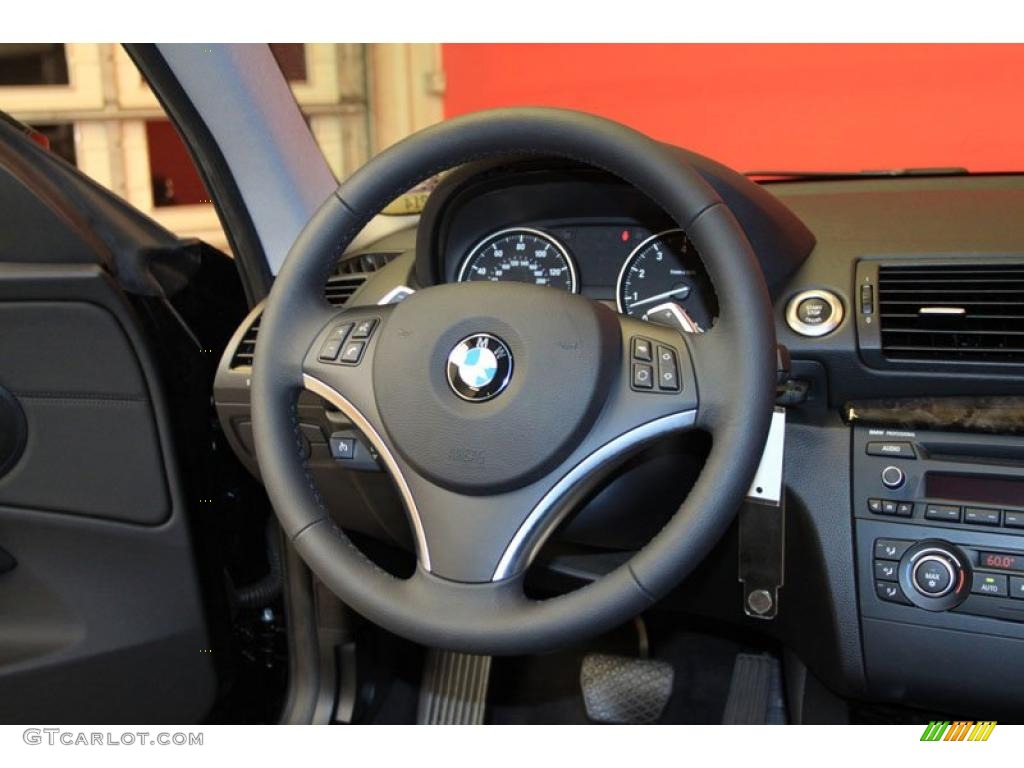 2011 BMW 1 Series 135i Coupe Black Steering Wheel Photo #39491192