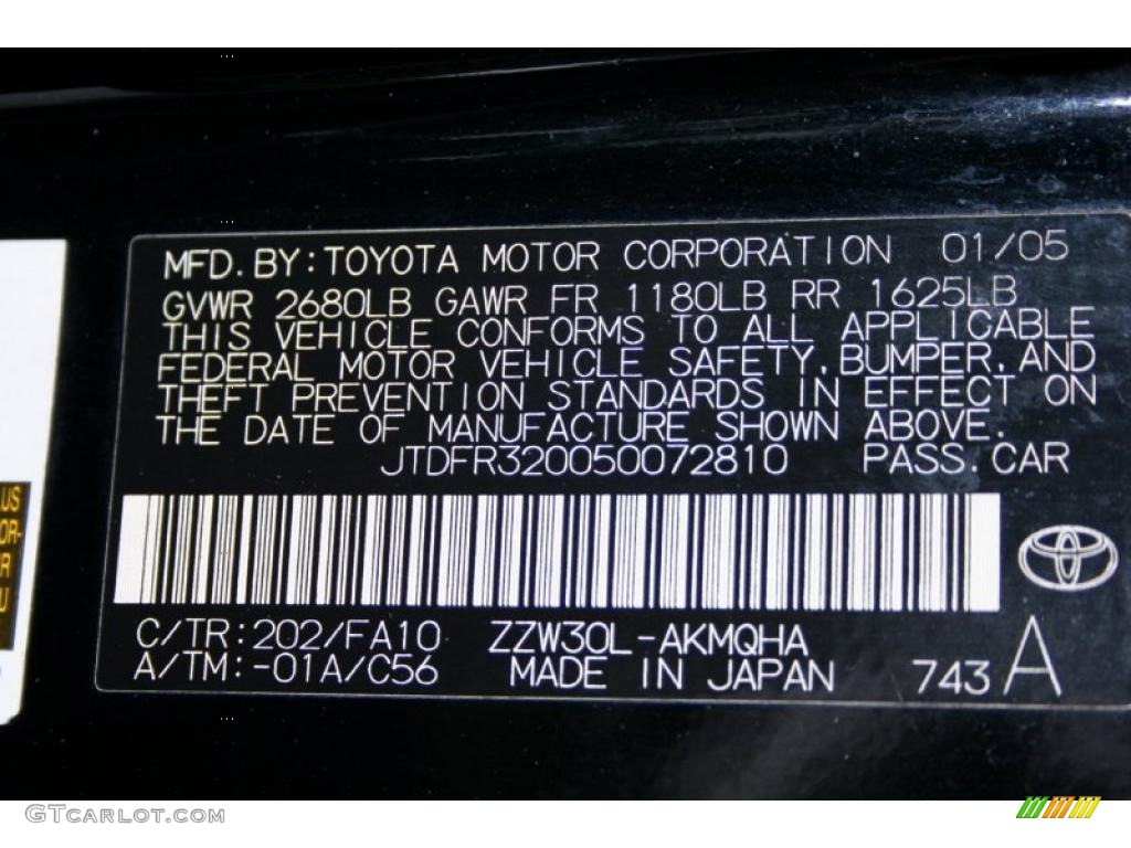 2005 MR2 Spyder Color Code 202 for Black Photo #39505708