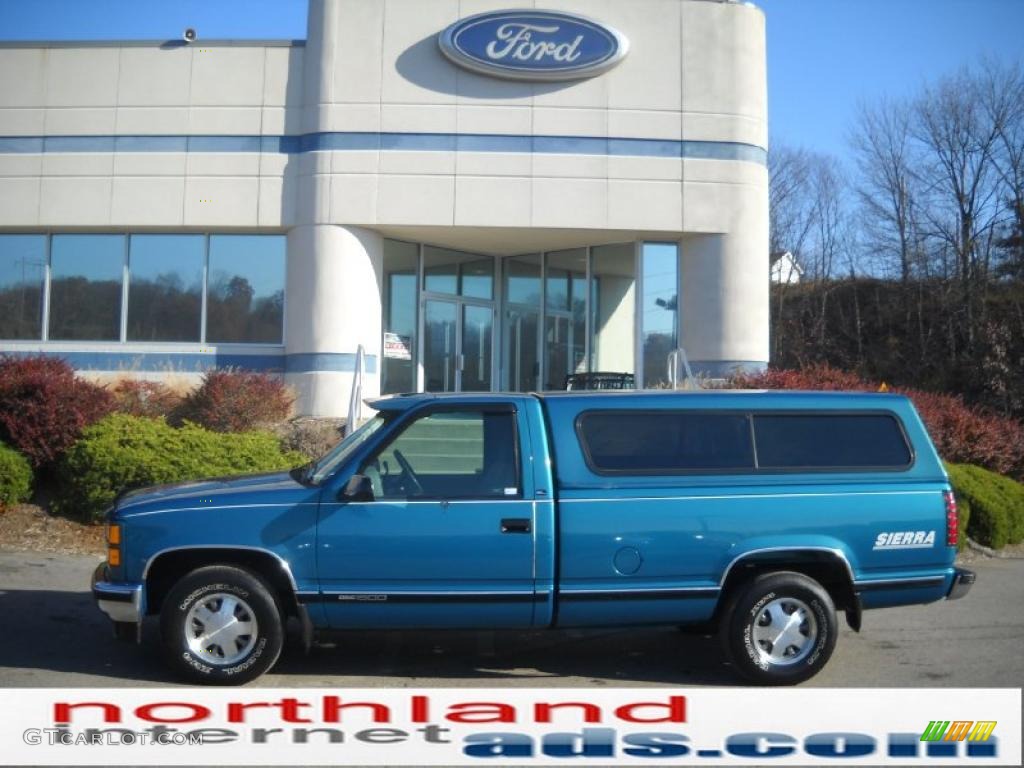 1998 Sierra 1500 SLE Regular Cab - Bright Blue Metallic / Pewter photo #1