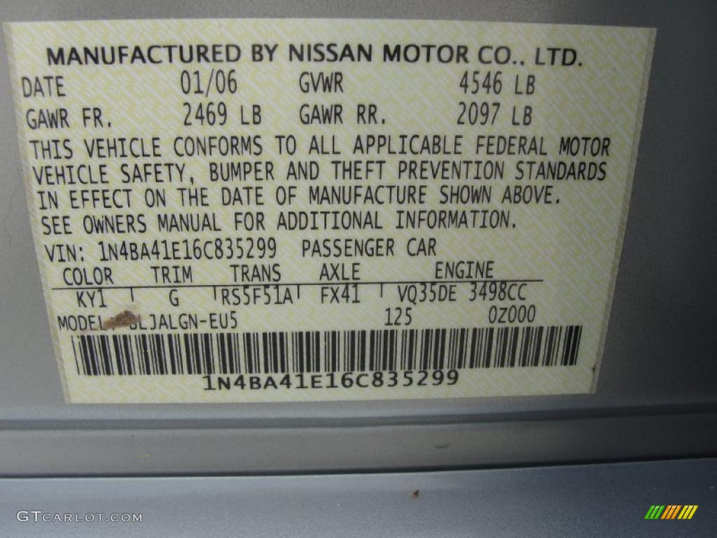 2006 Maxima Color Code KY1 for Liquid Silver Metallic Photo #39516296