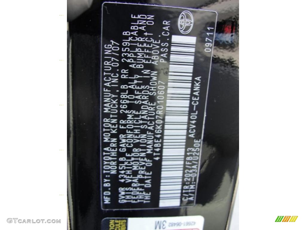 2007 Camry Color Code 202 for Black Photo #39518752