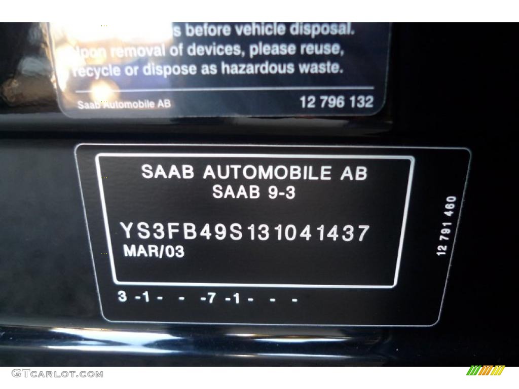 2003 Saab 9-3 Linear Sport Sedan Info Tag Photo #39522529