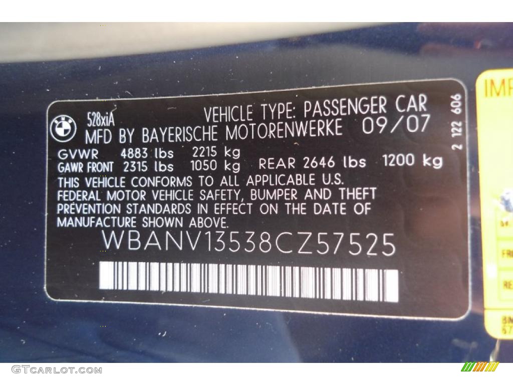 2008 BMW 5 Series 528xi Sedan Info Tag Photo #39525001