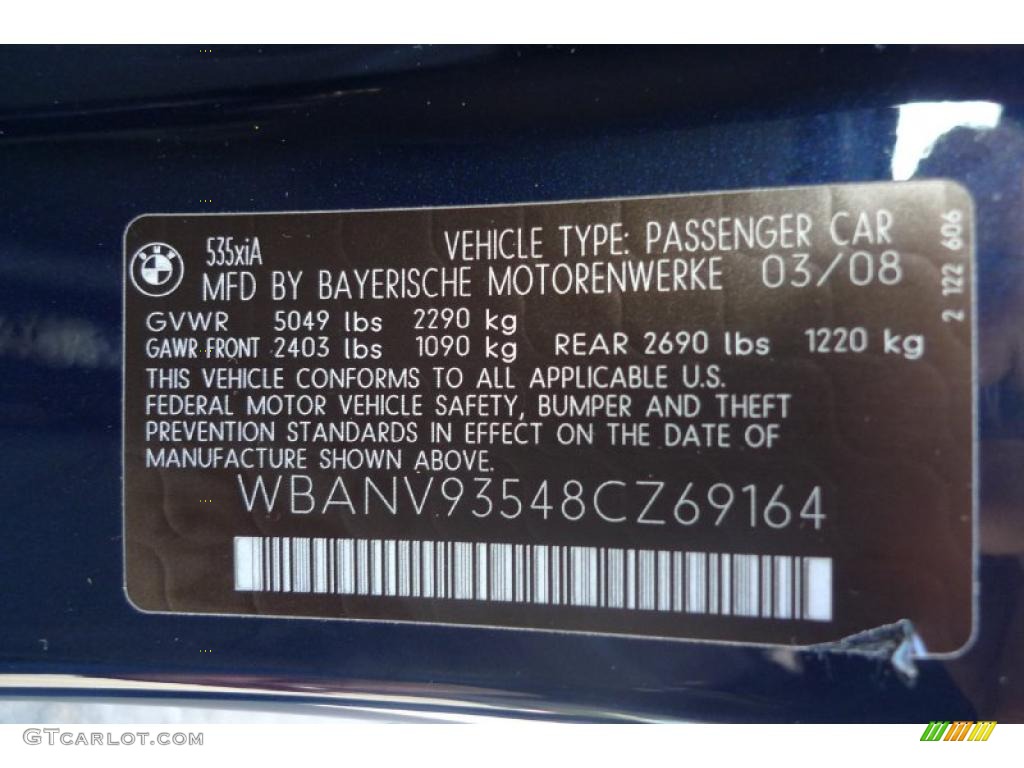 2008 BMW 5 Series 535xi Sedan Info Tag Photo #39528189