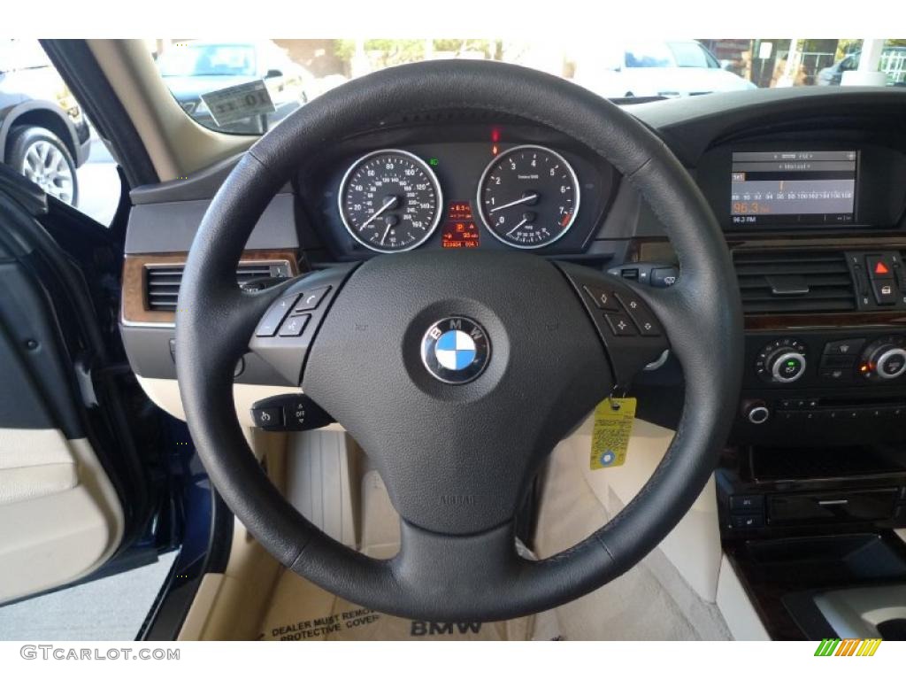 2008 BMW 5 Series 528xi Sedan Beige Steering Wheel Photo #39528313