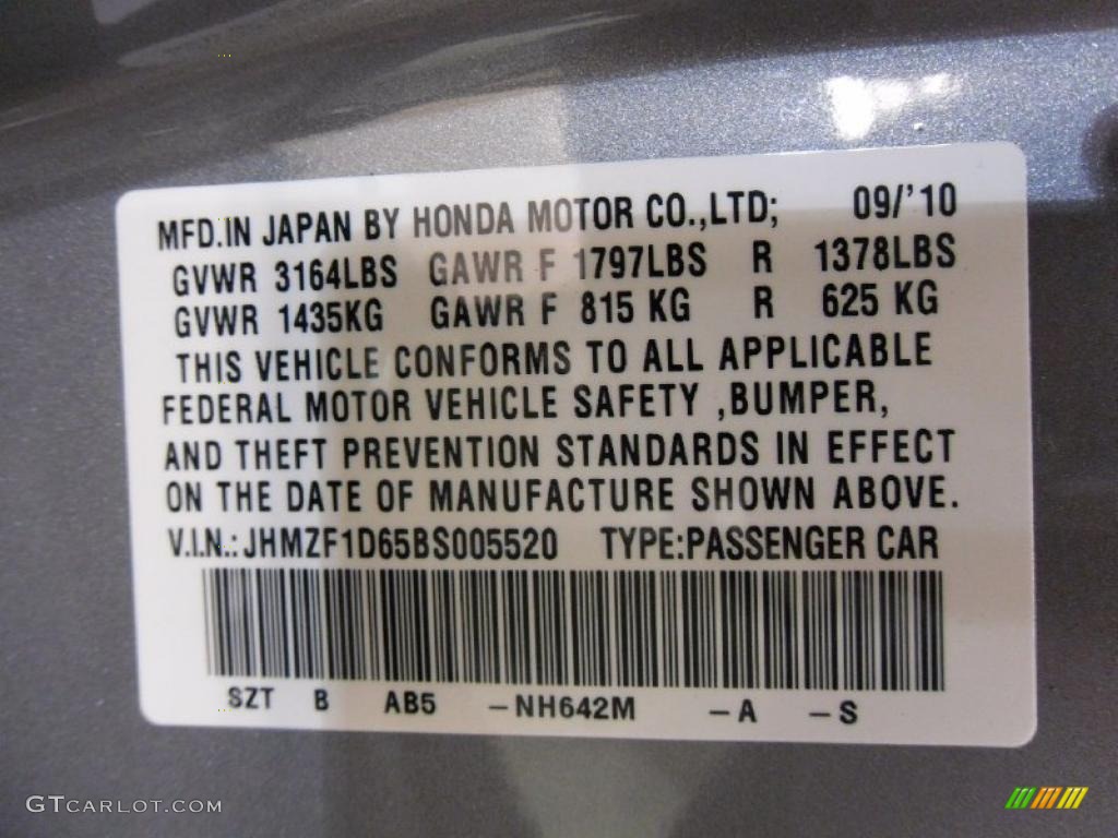 2011 CR-Z Color Code NH642M for Storm Silver Metallic Photo #39528537