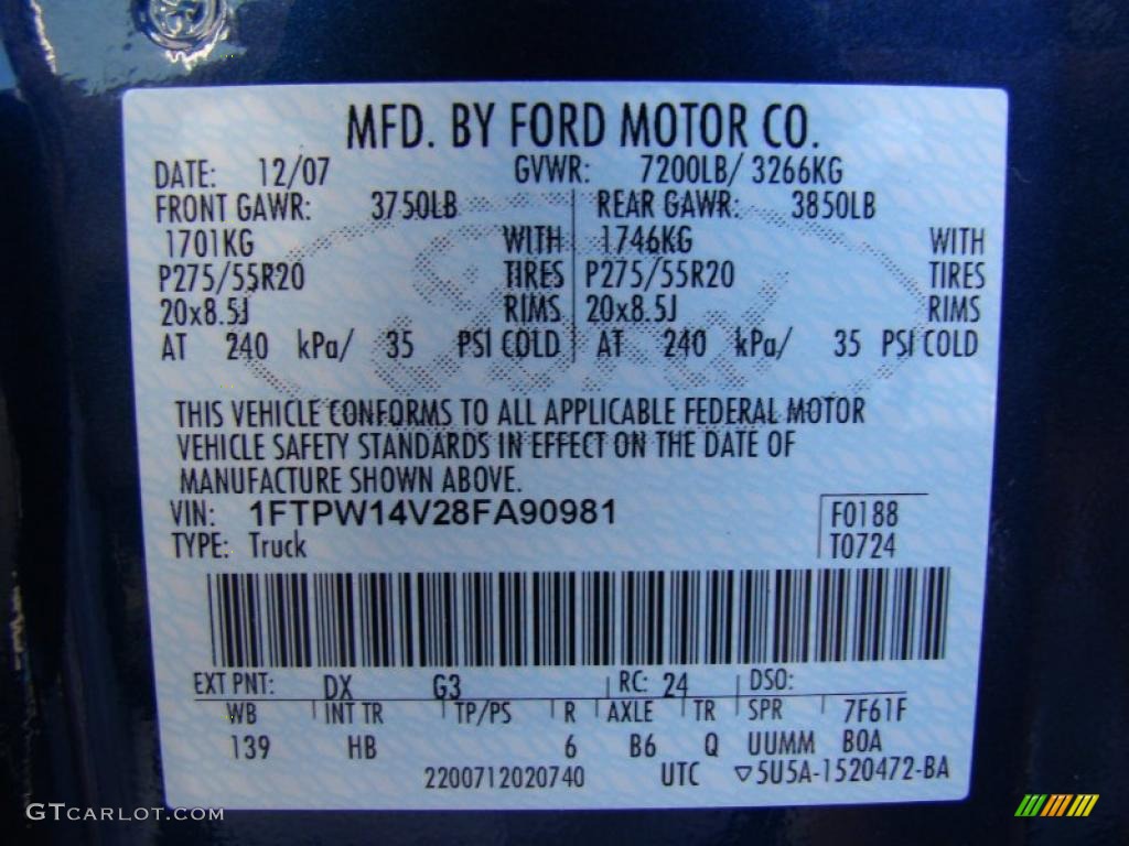 2008 F150 Color Code DX for Dark Blue Pearl Metallic Photo #39538626