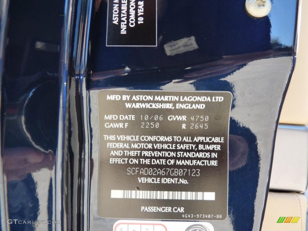 2007 Aston Martin DB9 Volante Info Tag Photo #39543366