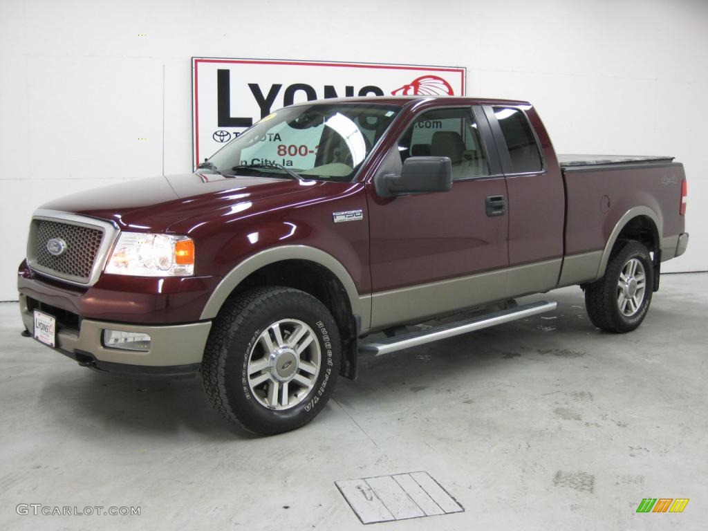 2005 F150 Lariat SuperCab 4x4 - Dark Toreador Red Metallic / Tan photo #1