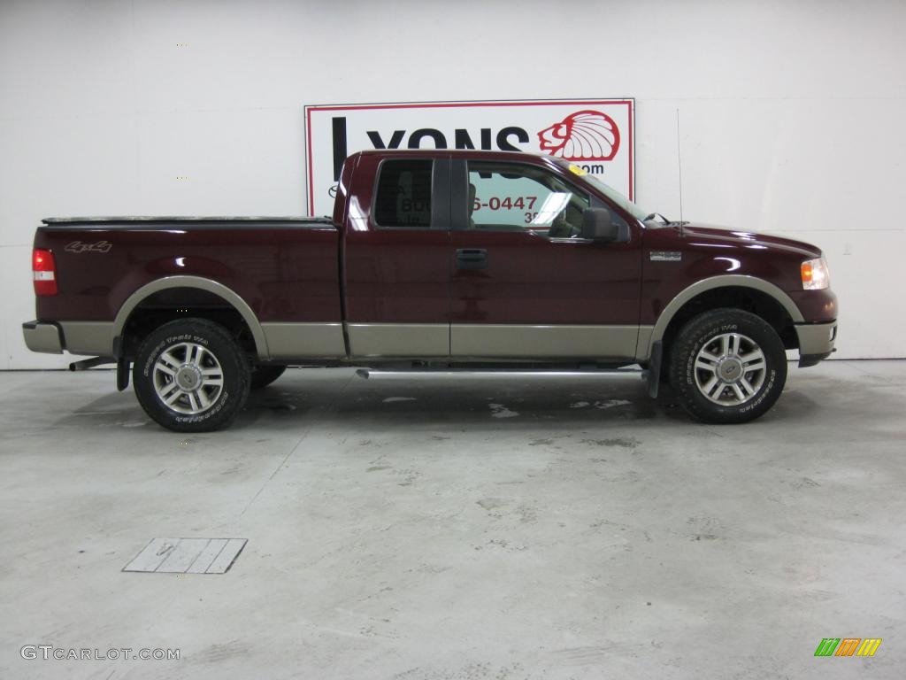 2005 F150 Lariat SuperCab 4x4 - Dark Toreador Red Metallic / Tan photo #17