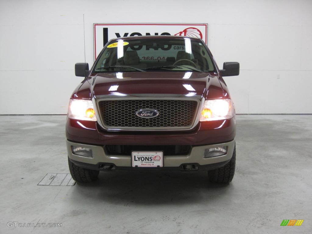 2005 F150 Lariat SuperCab 4x4 - Dark Toreador Red Metallic / Tan photo #18
