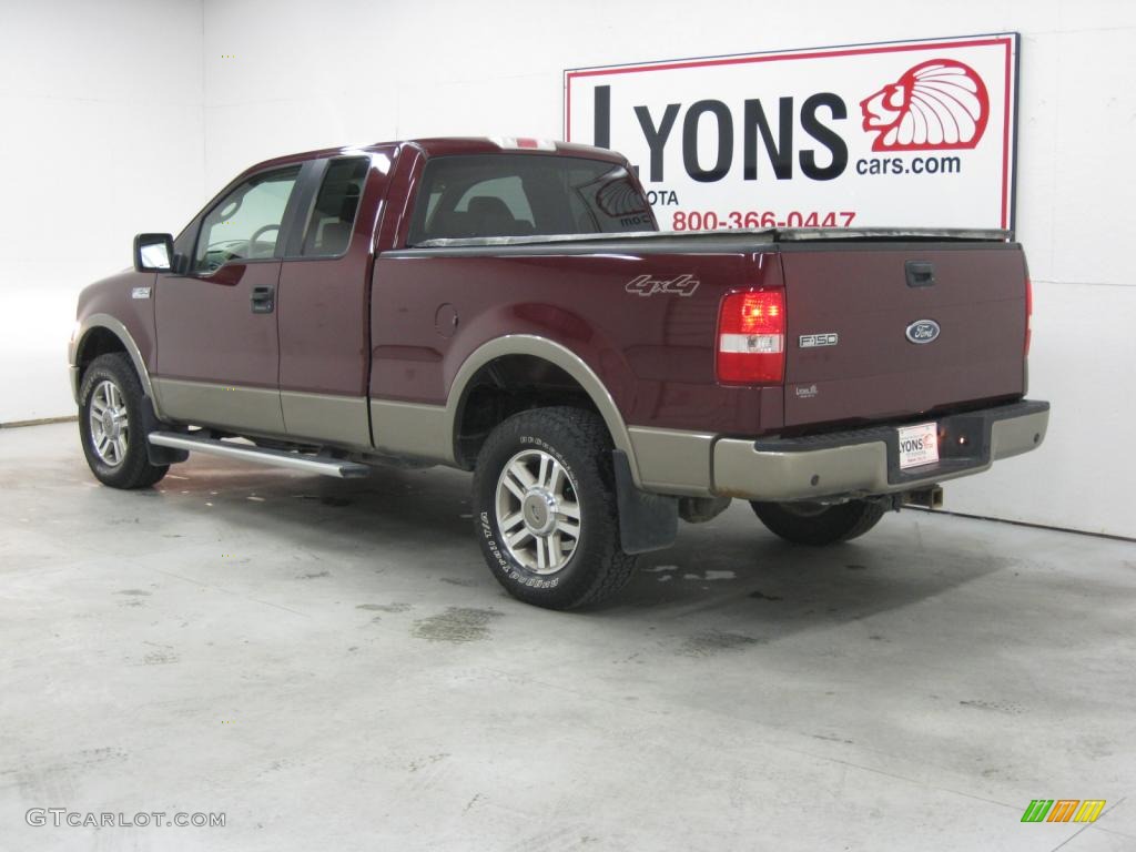 2005 F150 Lariat SuperCab 4x4 - Dark Toreador Red Metallic / Tan photo #25