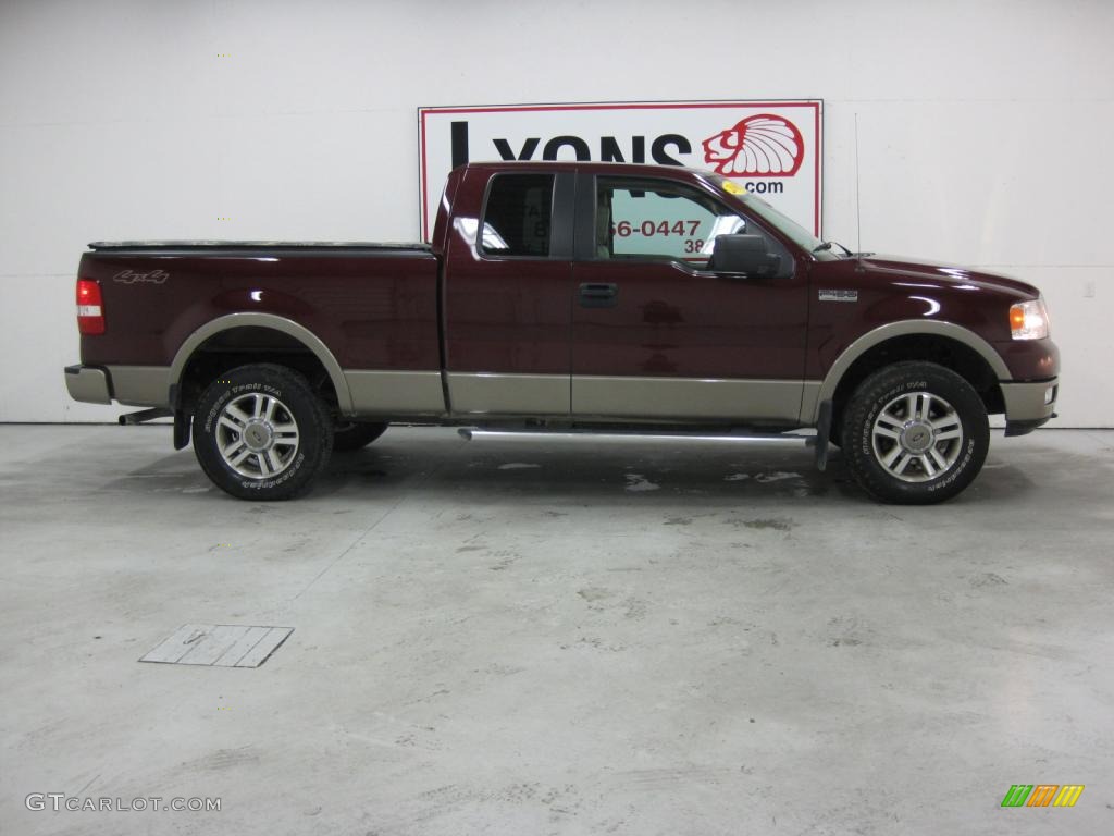 2005 F150 Lariat SuperCab 4x4 - Dark Toreador Red Metallic / Tan photo #28