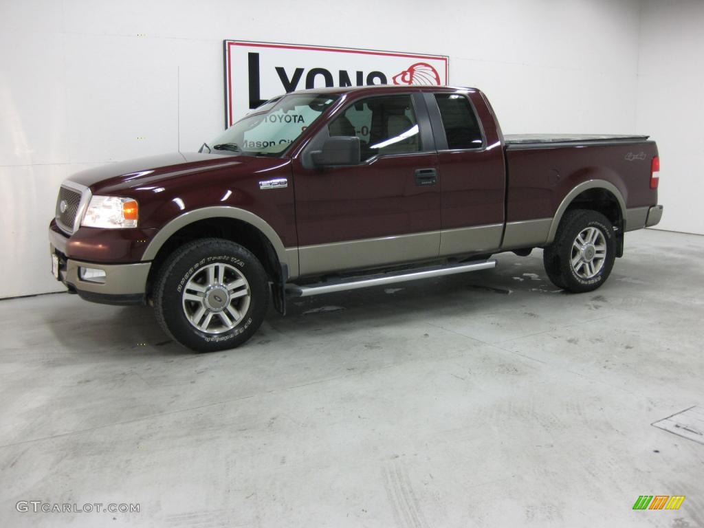 2005 F150 Lariat SuperCab 4x4 - Dark Toreador Red Metallic / Tan photo #30