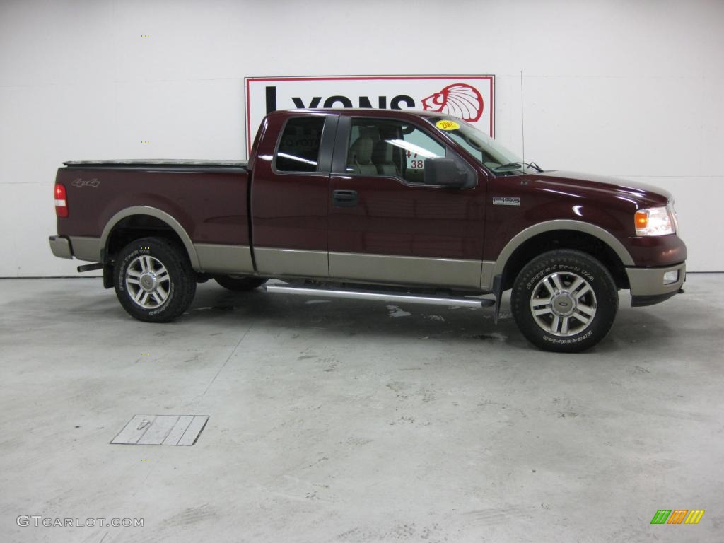 2005 F150 Lariat SuperCab 4x4 - Dark Toreador Red Metallic / Tan photo #34