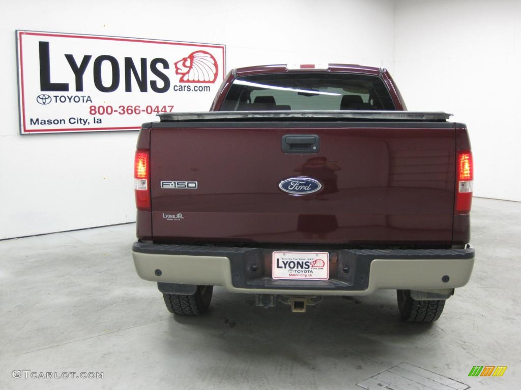 2005 F150 Lariat SuperCab 4x4 - Dark Toreador Red Metallic / Tan photo #35