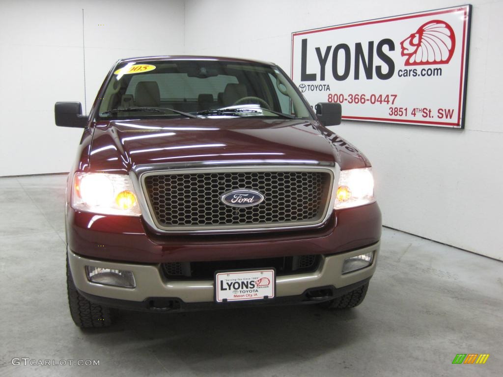 2005 F150 Lariat SuperCab 4x4 - Dark Toreador Red Metallic / Tan photo #41