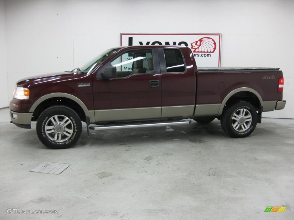2005 F150 Lariat SuperCab 4x4 - Dark Toreador Red Metallic / Tan photo #43