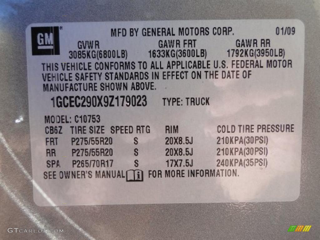2009 Chevrolet Silverado 1500 LT Extended Cab Info Tag Photo #39559991
