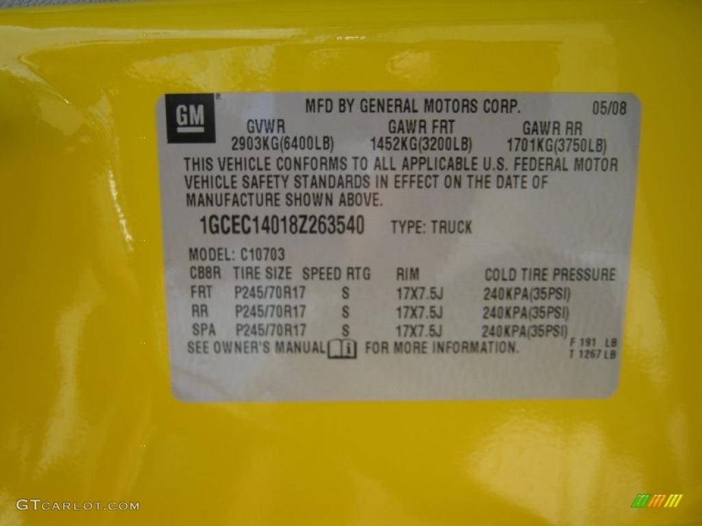 2008 Silverado 1500 LT Regular Cab - Yellow / Ebony photo #23