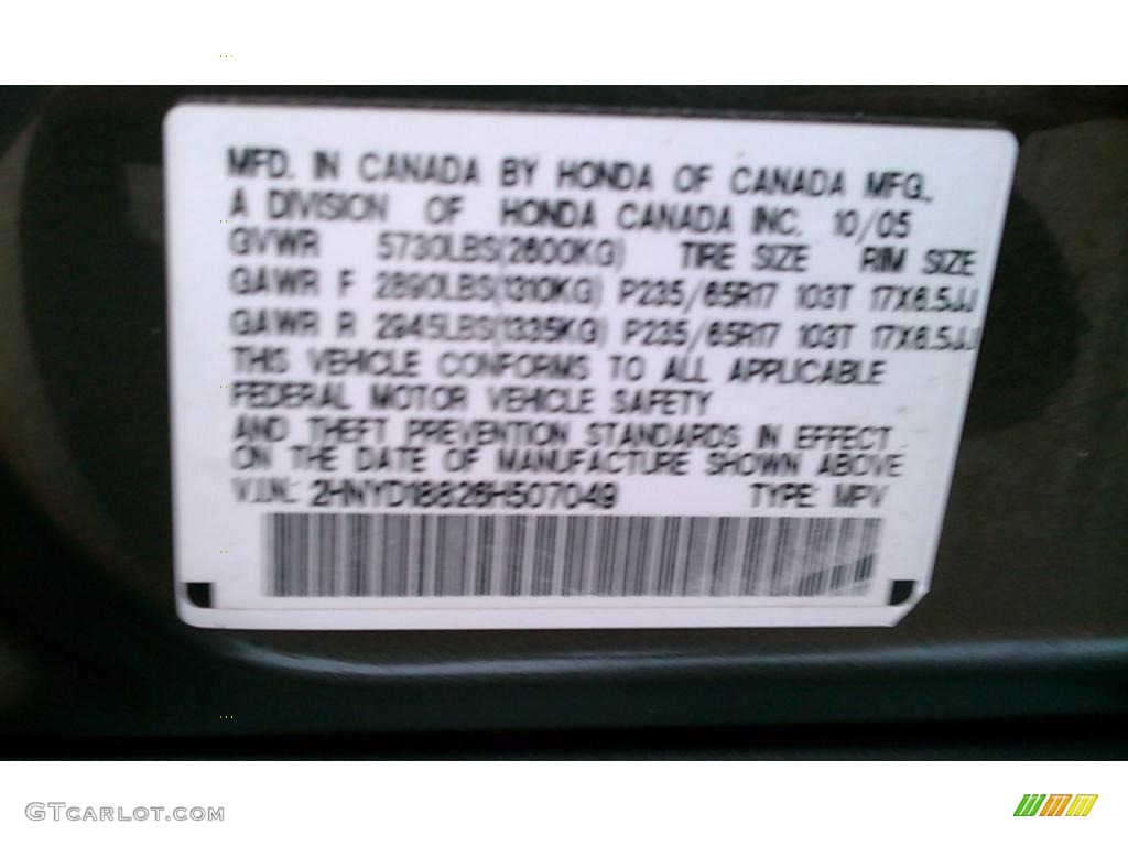 2006 Acura MDX Standard MDX Model Info Tag Photo #39577893