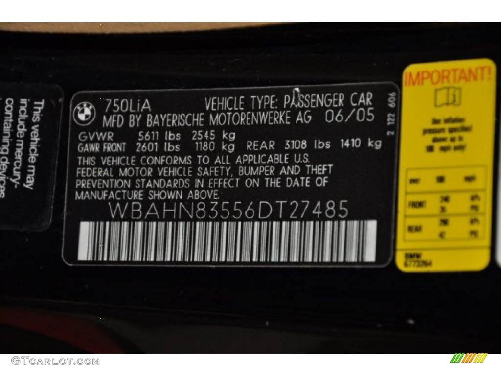 2006 BMW 7 Series 750Li Sedan Info Tag Photo #39586769