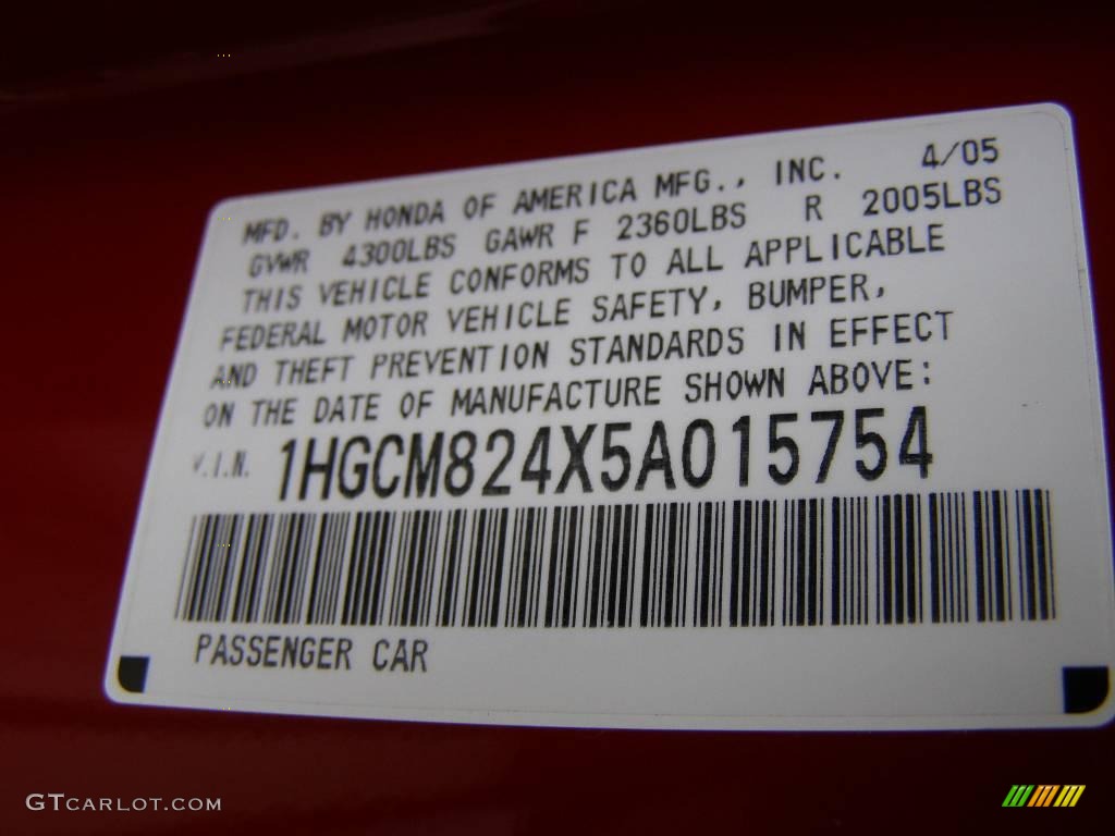 2005 Accord LX V6 Special Edition Coupe - San Marino Red / Ivory photo #14