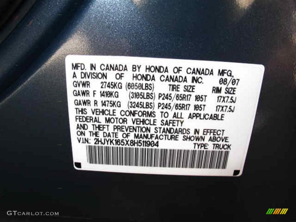 2008 Honda Ridgeline RTL Info Tag Photo #39587569
