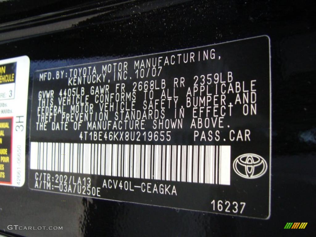 2008 Camry XLE - Black / Ash photo #14