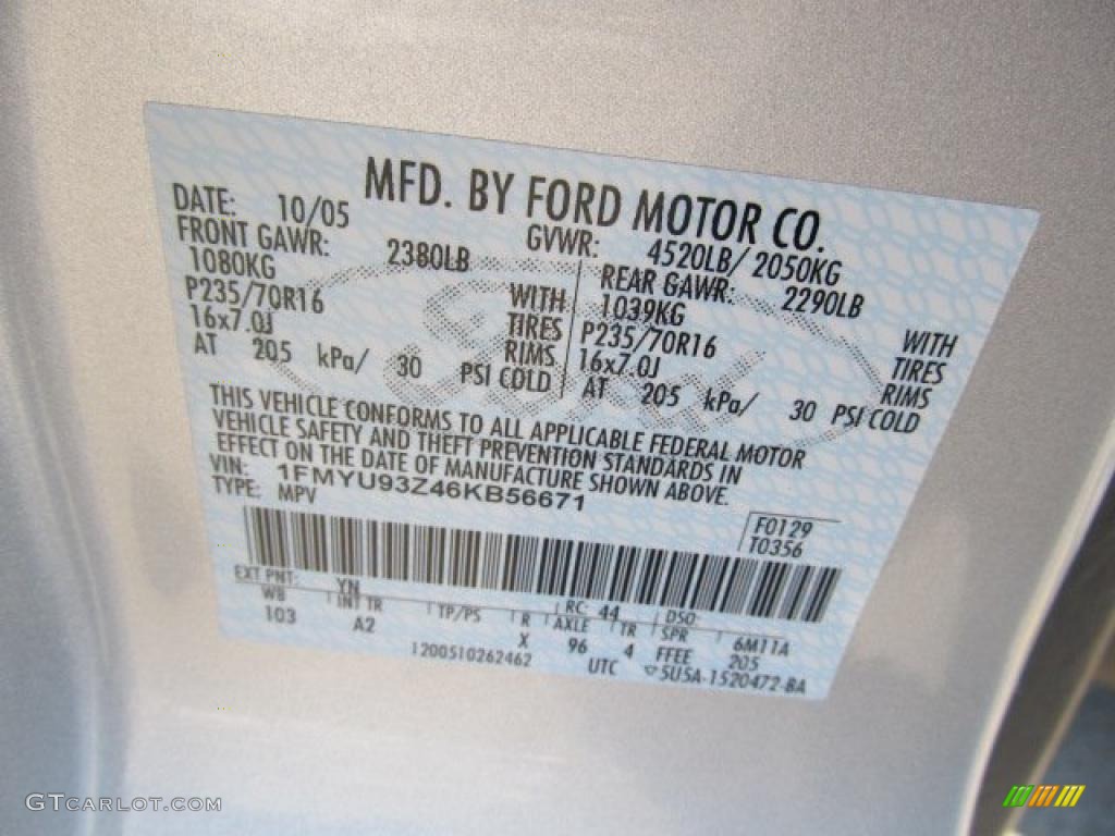 2006 Escape Color Code YN for Silver Metallic Photo #39606401