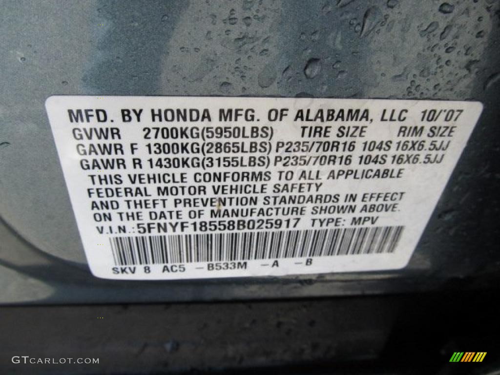 2008 Pilot EX-L 4WD - Steel Blue Metallic / Gray photo #19