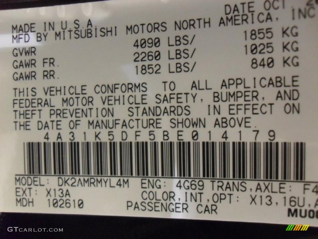 2011 Mitsubishi Eclipse GS Coupe Info Tag Photo #39609073