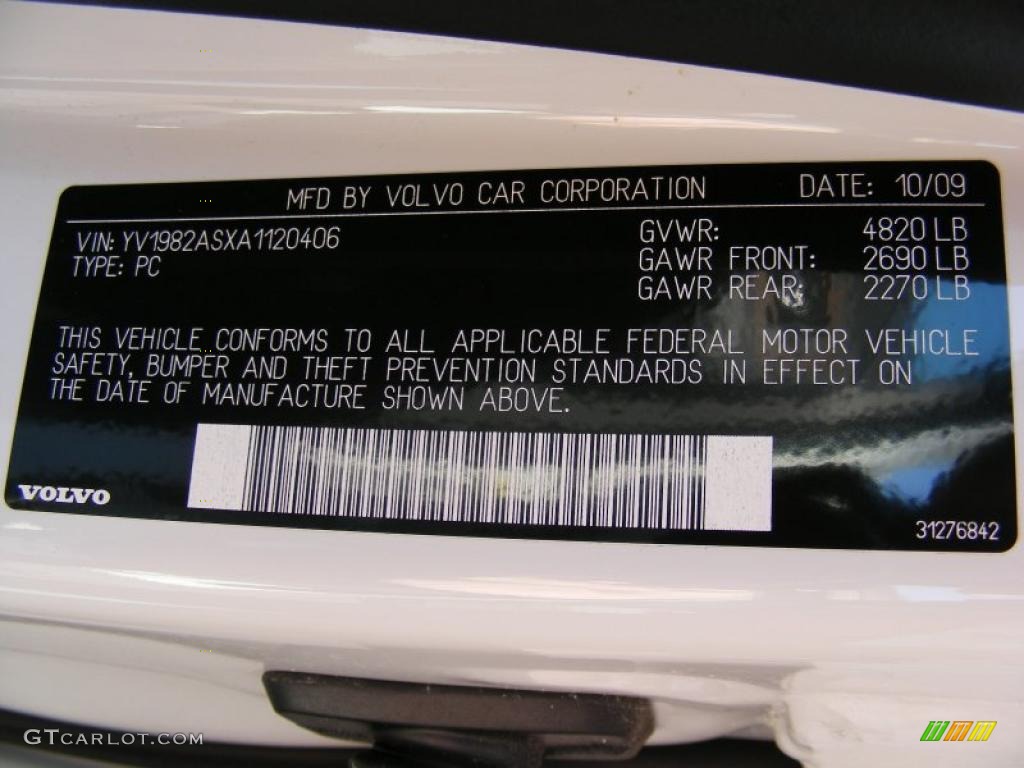 2010 Volvo S80 3.2 Info Tag Photo #39614993