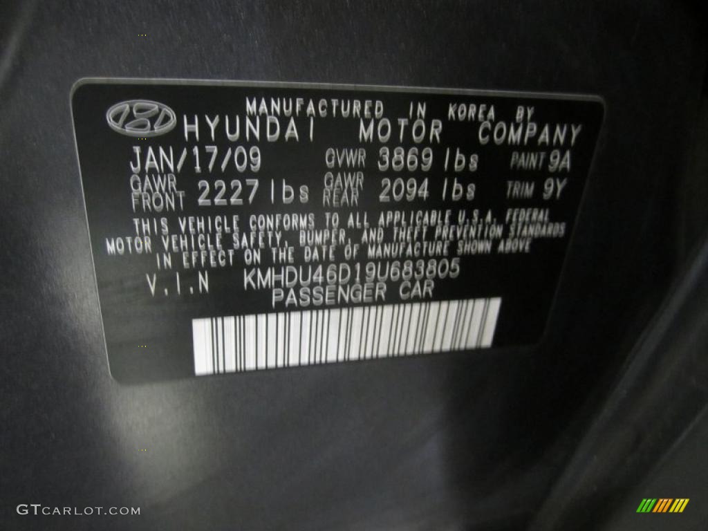 2009 Elantra Color Code 9A for Carbon Gray Photo #39615245