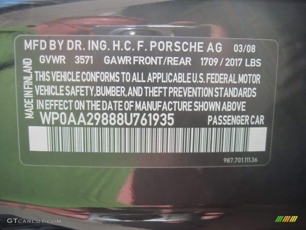 2008 Porsche Cayman Standard Cayman Model Info Tag Photo #39618165