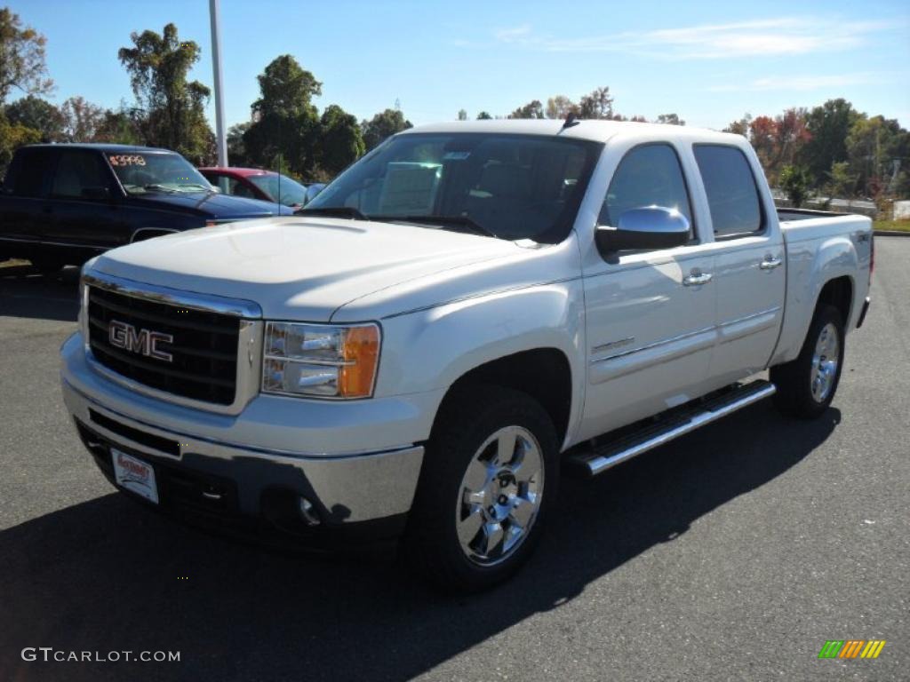 2011 Sierra 1500 SLT Crew Cab 4x4 - White Diamond Tricoat / Dark Titanium/Light Titanium photo #1