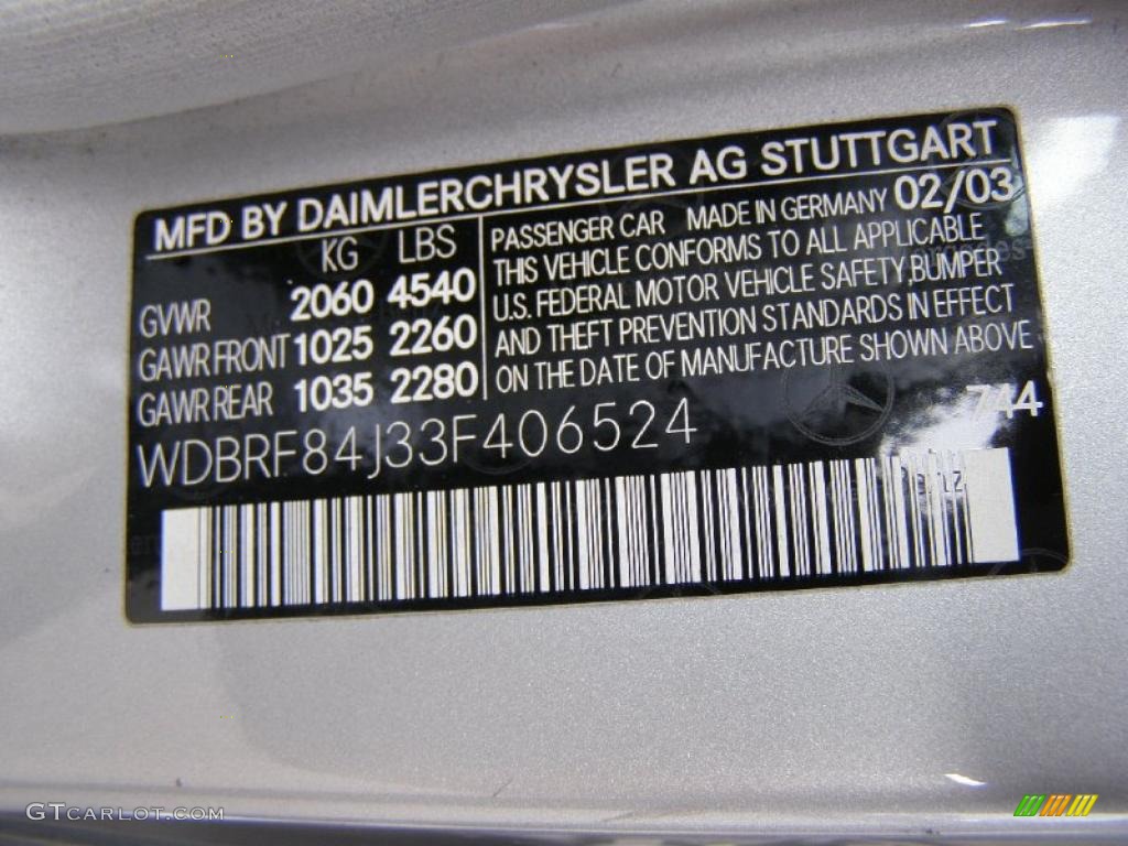 2003 C Color Code 744 for Brilliant Silver Metallic Photo #39634594