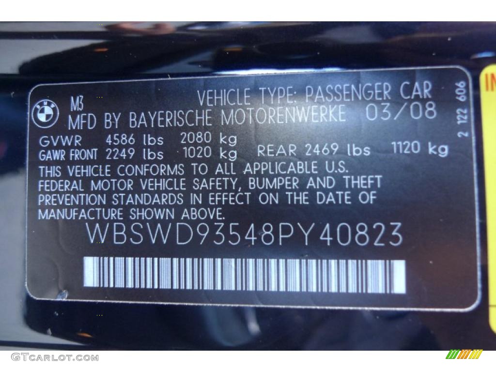 2008 BMW M3 Coupe Info Tag Photo #39636010