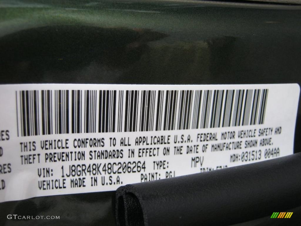 2008 Grand Cherokee Color Code PGJ for Jeep Green Metallic Photo #39642183