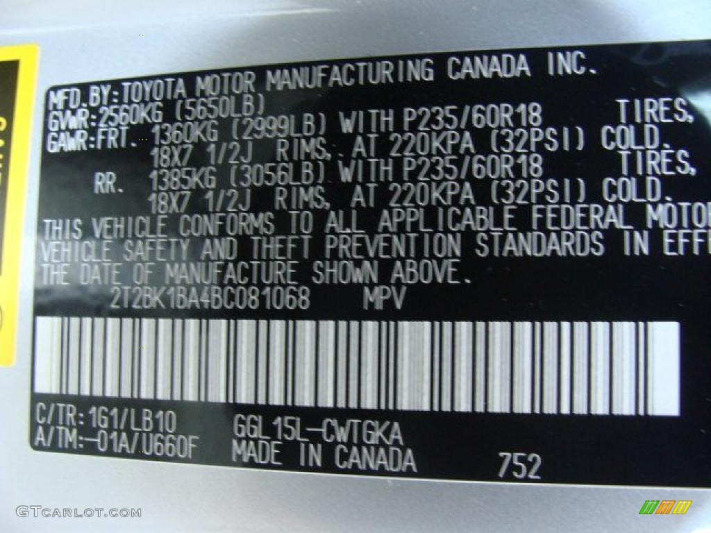 2011 RX Color Code 1G1 for Tungsten Silver Pearl Photo #39647548