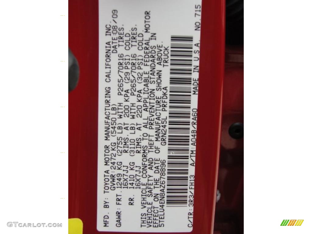 2010 Tacoma Color Code 3R3 for Barcelona Red Metallic Photo #39649256