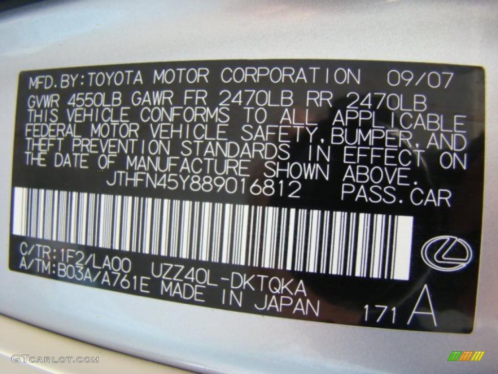 2008 SC Color Code 1F2 for Mercury Metallic Photo #39660568